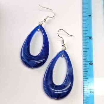 Blue Marble Large Teardrop Acrylic Earrings - Image 2