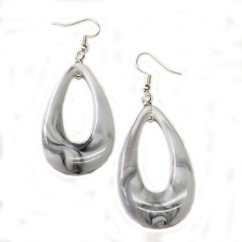 Grey White Marble Large Teardrop Acrylic Earrings