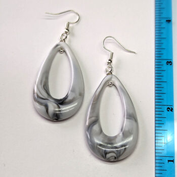 Grey White Marble Large Teardrop Acrylic Earrings - Image 2