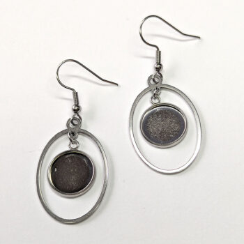 Silver Stainless Steel Oval Cabochon Earrings 2 Pc