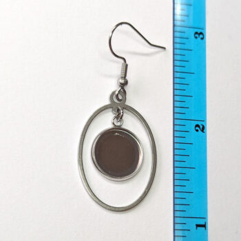 Silver Stainless Steel Oval Cabochon Earrings 2 Pc - Image 2