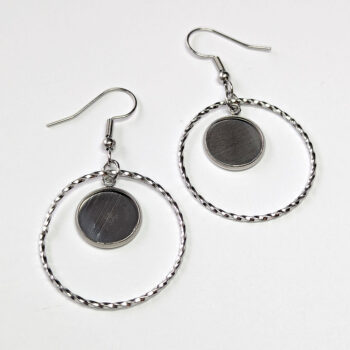 Silver Stainless Steel Hoop Cabochon Earrings 2 Pc