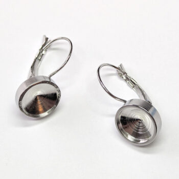 Silver Stainless Steel Cabochon Frame Lever Back Earrings 2 Pc