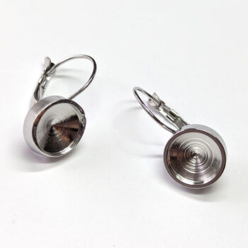 Silver Stainless Steel Cabochon Frame Lever Back Earrings 2 Pc - Image 2