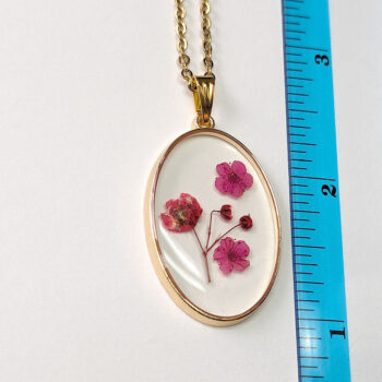 Oval Real Dried Red Flowers Resin Necklace Gold - Image 2