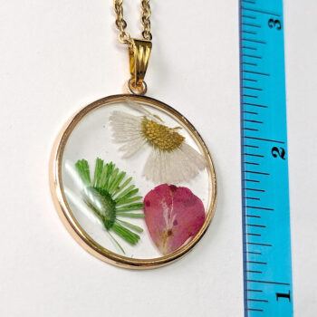 Real Dried Pink White Green Flowers Resin Round Necklace Gold - Image 2