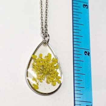 Teardrop Real Dried Yellow Flowers Resin Necklace Silver - Image 3