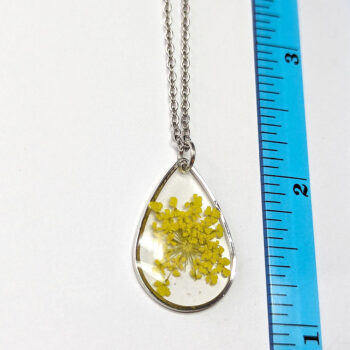 Teardrop Real Dried Yellow Flowers Resin Necklace Silver - Image 2