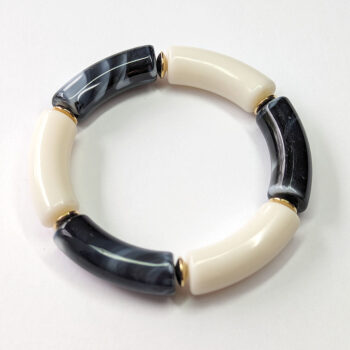 Black White Marble Chunky Bamboo Slip-on Acrylic Bracelet