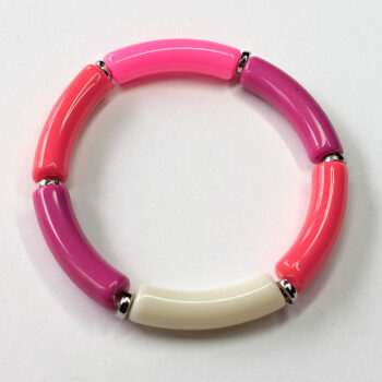 Hot Pink White Marble Bamboo Slip-on Acrylic Bracelet