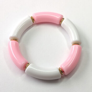 Pink White Chunky Bamboo Slip-on Acrylic Bracelet