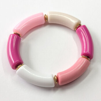 Hot Pink White Chunky Bamboo Slip-on Acrylic Bracelet