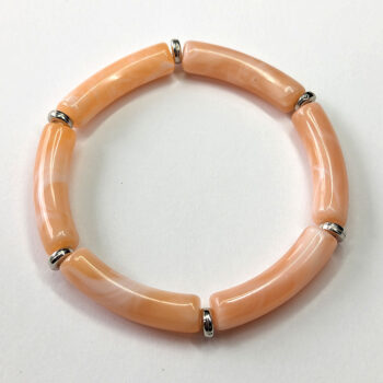 Peach White Marble Bamboo Slip-on Acrylic Bracelet