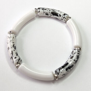 Black White Spots Bamboo Slip-on Acrylic Bracelet