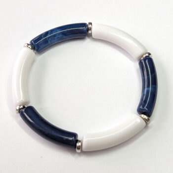 Blue White Marble Bamboo Slip-on Acrylic Bracelet