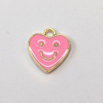 Pink Heart Smiley Smile Face Enamel Charm Gold