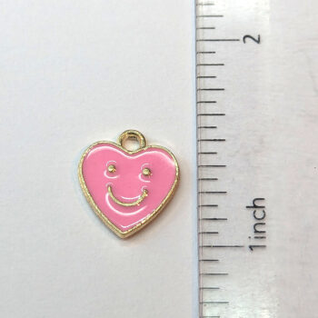 Pink Heart Smiley Smile Face Enamel Charm Gold - Image 2