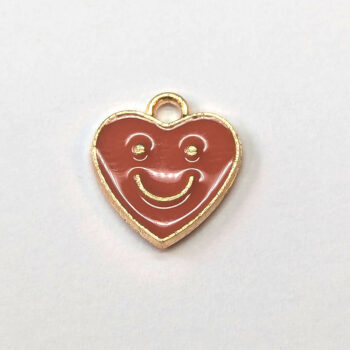 Red Heart Smiley Smile Face Enamel Charm Gold