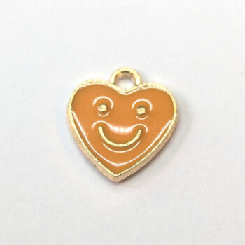 Orange Heart Smiley Smile Face Enamel Charm Gold