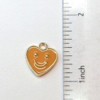 Orange Heart Smiley Smile Face Enamel Charm Gold - Image 2