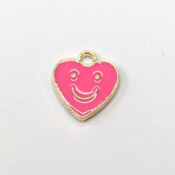 Hot Pink Heart Smiley Smile Face Enamel Charm Gold