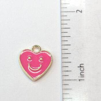 Hot Pink Heart Smiley Smile Face Enamel Charm Gold - Image 2