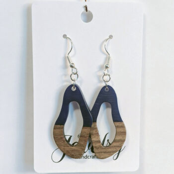 Navy Blue Resin Wood Irregular Oval Earrings - Image 5