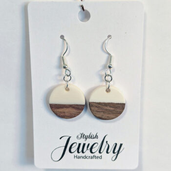 White Resin Wood Round Circle Earrings - Image 4