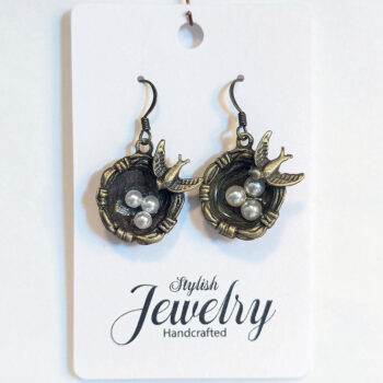 Antique Bronze Sparrow Bird Nest Eggs Earrings - Image 6