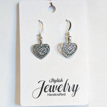 Antique Silver Hollow Decorative Heart Earrings - Image 4