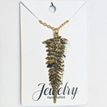 Antique Gold Large Long Leaf Vintage Style Necklace - Image 5