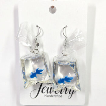 Fish in a Bag Blue Goldfish Fish Resin Earrings - Image 6