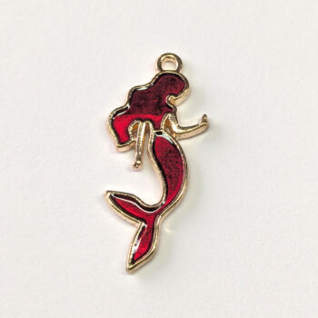 Red Mermaid Enamel Charm Gold