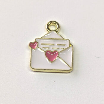 Pink White Heart Envelope Enamel Charm Gold - Image 5