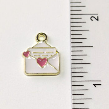 Pink White Heart Envelope Enamel Charm Gold - Image 6