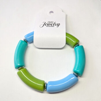 Blue Green Chunky Bamboo Slip-on Acrylic Bracelet - Image 2