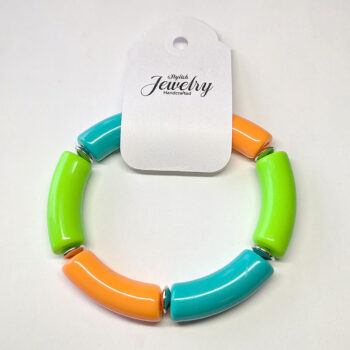 Green Orange Blue Chunky Bamboo Slip-on Acrylic Bracelet - Image 2