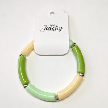 Beige Mint Green Bamboo Slip-on Acrylic Bracelet - Image 2