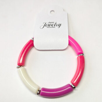 Hot Pink White Marble Bamboo Slip-on Acrylic Bracelet - Image 2