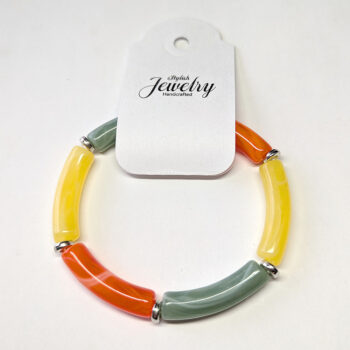 Orange Green Yellow Bamboo Slip-on Acrylic Bracelet - Image 2