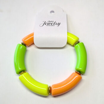 Green Orange Yellow Chunky Bamboo Slip-on Acrylic Bracelet - Image 2