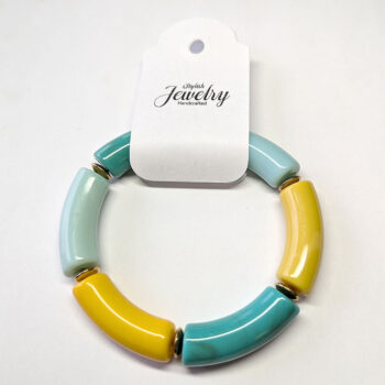 Blue Green Yellow Chunky Bamboo Slip-on Acrylic Bracelet - Image 2