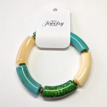 Green Beige Chunky Bamboo Slip-on Acrylic Bracelet - Image 2