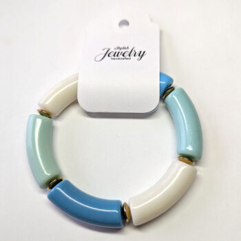 Blue White Chunky Bamboo Slip-on Acrylic Bracelet - Image 2