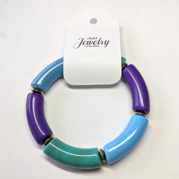 Blue Green Purple Chunky Bamboo Slip-on Acrylic Bracelet - Image 2