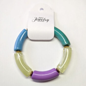 Blue Purple Green Chunky Bamboo Slip-on Acrylic Bracelet - Image 2