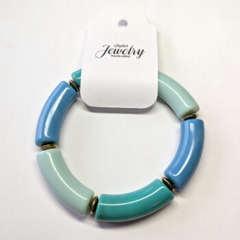 Green Blue Turquoise Chunky Bamboo Slip-on Acrylic Bracelet - Image 2