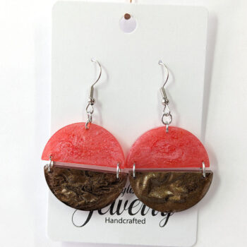 Shiny Brown and Pink Two Tone Half Semi Circle Resin Earrings - Image 5