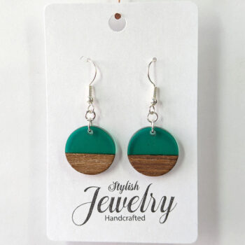 Transparent Green Resin Wood Round Circle Earrings - Image 4