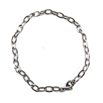 Silver Stainless Steel Oval Curb Cuban Bracelet Lobster Clasp